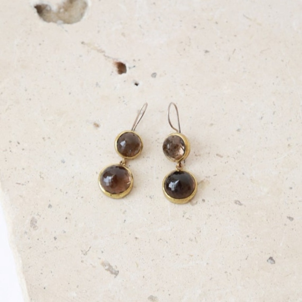 BORA Smoky quartz gold sterling silver earrings - Picture 6 of 7
